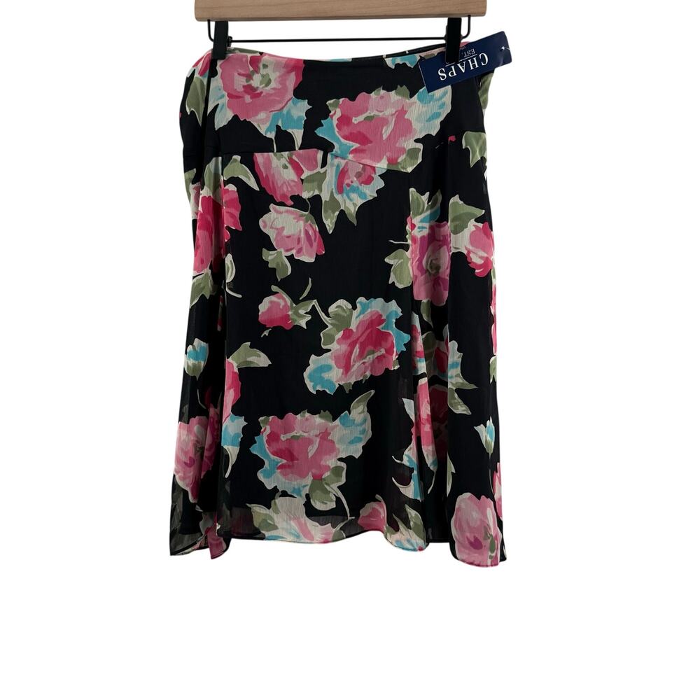 Chaps Skirt Women’s SZ 12 NWT Black Pink Floral A-Line Chiffon Classic Office